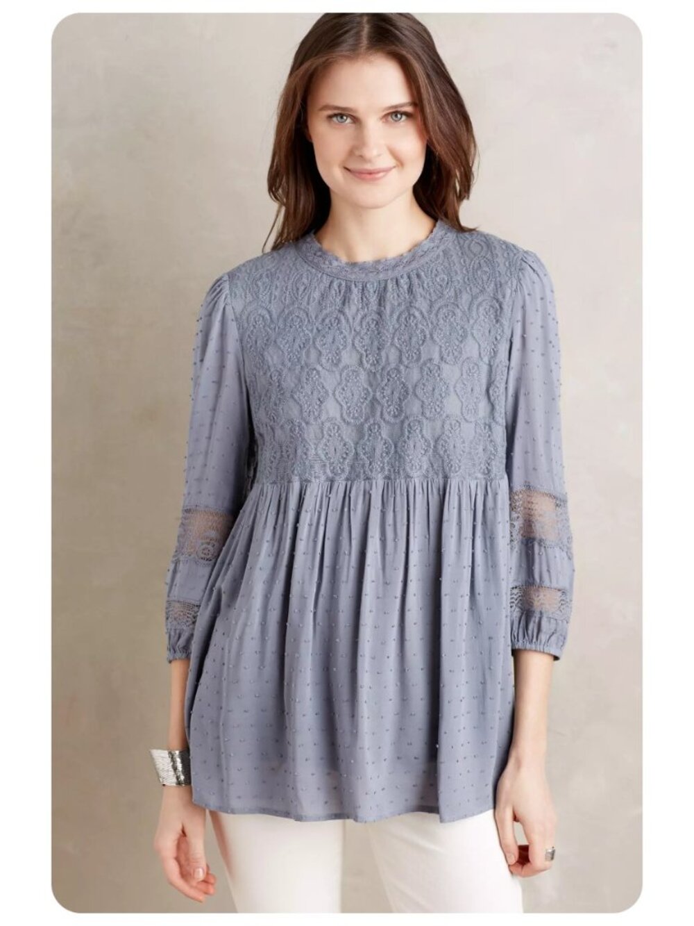 Anthropologie One September Blue Meda Lace Top sz S